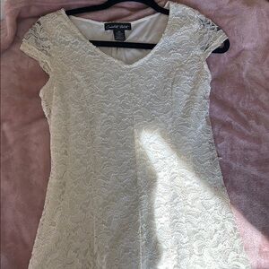 Candie's Gray Sheath Dress V-Neck Cap Sleeve Wedding